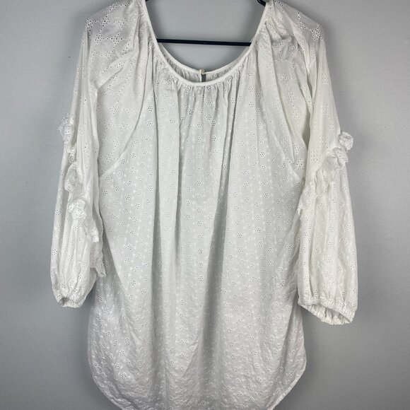Chaps White Eyelet Pheasant Top Women's 1X - Picture 1 of 7